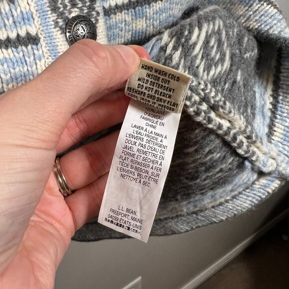 L.L. Bean Nordic Sweater Womens Size Medium Lambs Wool Fair Isle Icelandic Blue - Picture 10 of 10